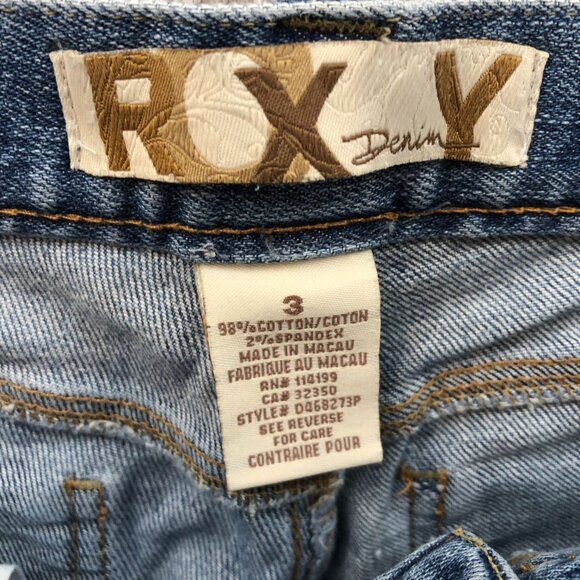 Roxy Womens Jean Shorts Size 3 Embroidered Blue Denim Cuffed Casual Stretch Y2K - Picture 3 of 14